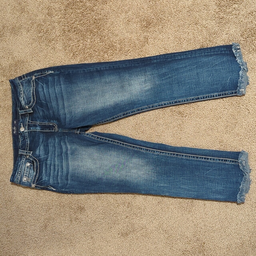 Miss Me Embellished Flower Pockets Blue Denim Skinny Ankle Jeans Size Women 33